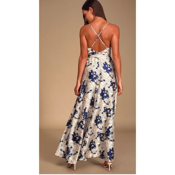 Lulu's Navy and Cream Floral Maxi Dress - Picture 14 of 15